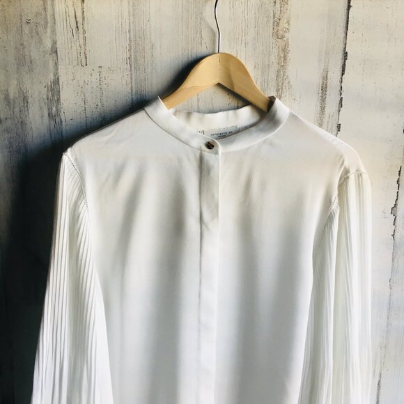 NWT Lafayette 148 Layla Plisse Pleated Sleeve Blouse Off-White Statement XL - Picture 8 of 16